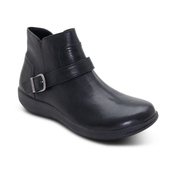 Aetrex Leah Buckle Bootie in Cordovan & Black
