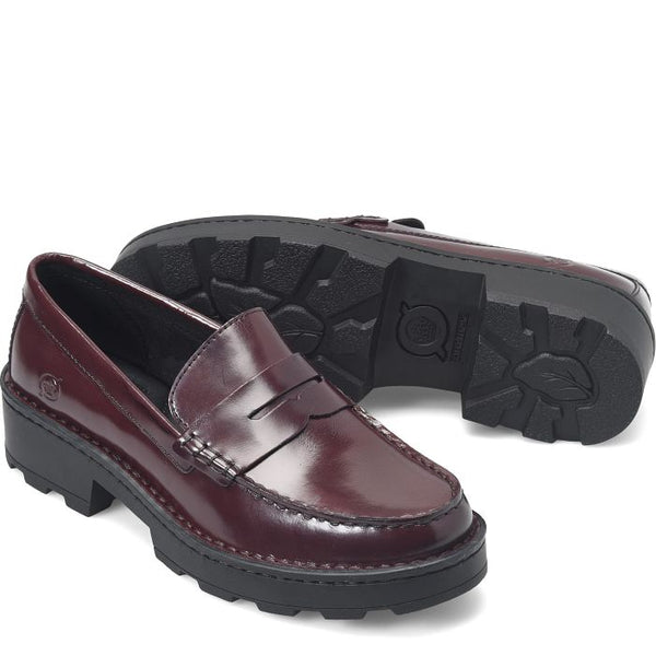 Born Carrera Penny Loafer in Red Suede & Burgundy Leather