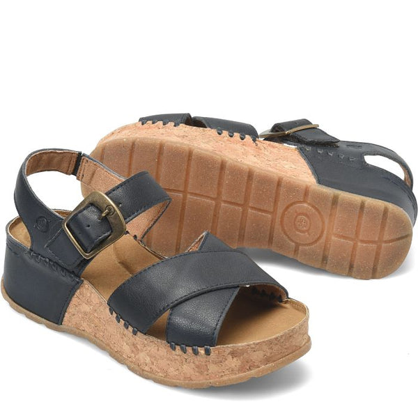 Born Kaiya Leather Sandal in White & Navy