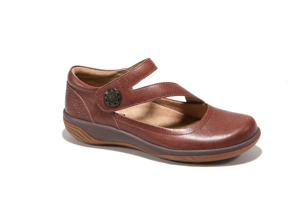 Halsa Ava Mary Jane Shoe Available in Wide Widths in Cognac, Brown & Black