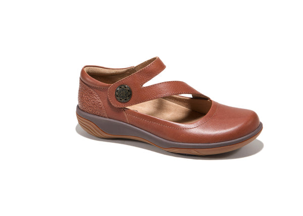 Halsa Ava Mary Jane Shoe Available in Wide Widths in Cognac, Brown & Black
