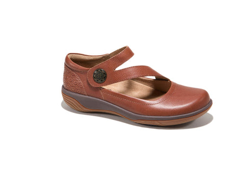Halsa Ava Mary Jane Shoe Available in Wide Widths in Cognac, Brown & Black