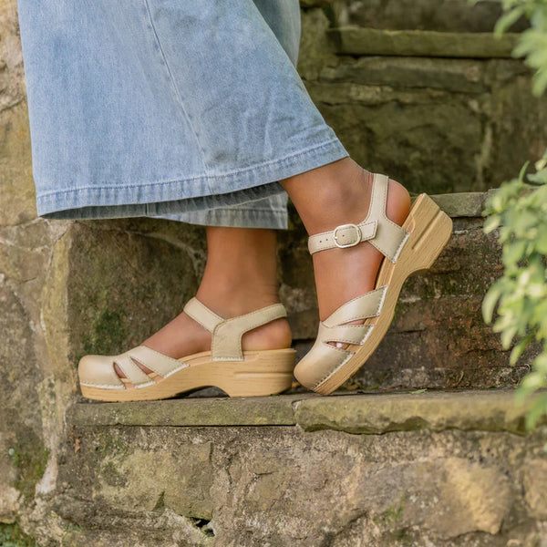 Dansko Margreta Leather Mary Jane Clog in Black and Biscotti