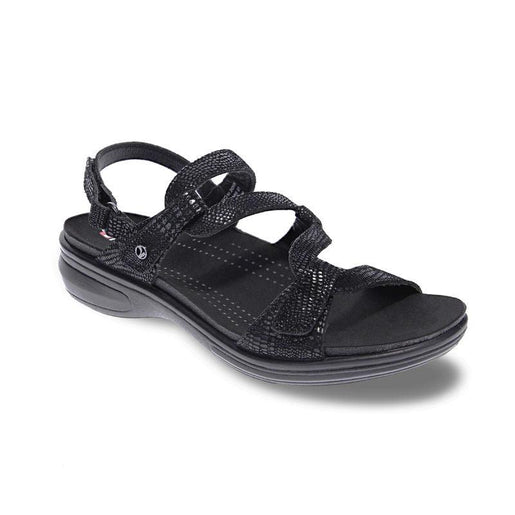 Revere Orthotic Back Strap Emerald Sandal in Blue & Black Lizard Available in Wide Widths