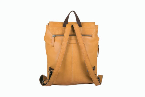 Keaan Aria Medium Leather Backpack in Cognac & Black