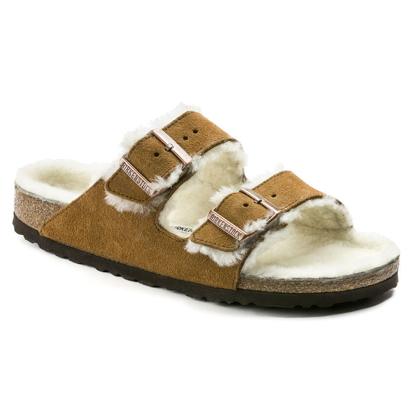 Birkenstock Arizona Shearling Suede Leather Sandal or Slipper in Mink, Mocha, Stone & Rose
