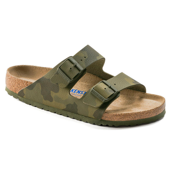 Birkenstock Arizona Soft Footbed Birko-Flor in Green Camo, Desert Soil Camo in Narrows