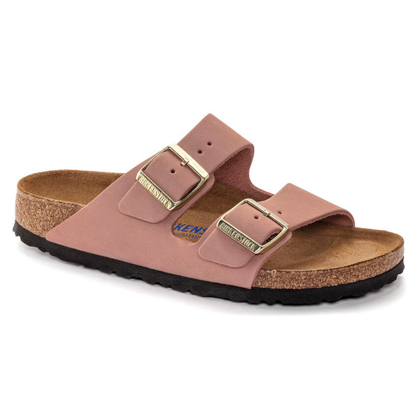 Birkenstock Arizona Soft Footbed in Sandcastle &  Rose Leather in Narrow Widths