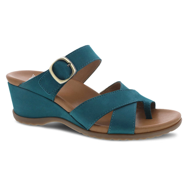 Dansko Aubree Sandal in Teal & Black Nubuck