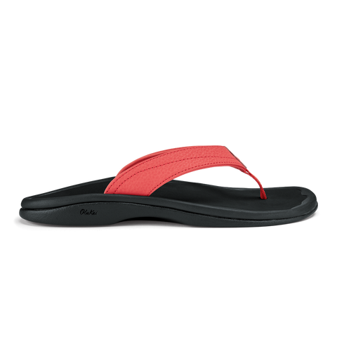 Olukai Ohana Women's Sandal in White. Black, Marine & Hot Coral