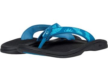 Olukai Ohana Women's Sandal in White. Black, Marine & Hot Coral