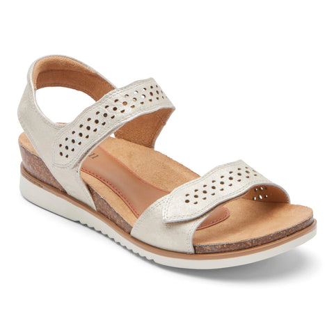 Rockport Cobb Hill May Strappy Sandal in White Metallic, Red Ochre, Amber & Black Available in Wide Widths