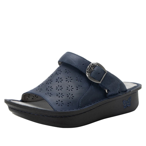 Alegria Klover Sandal in Black Dearest & Navy Oiled Leather
