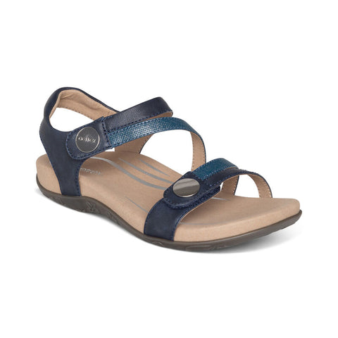 Aetrex Jess Adjustable Quarter Strap Sandal in Smoke & Navy