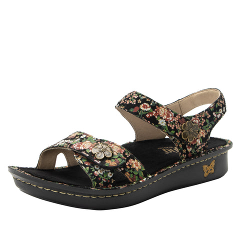 Alegria Vienna Sandal in Black, Earthy Bloom & Garden Chic