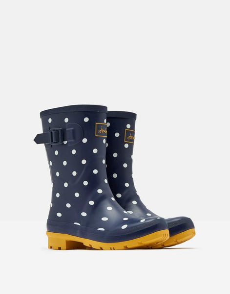 Joules Molly Navy Spots Mid Height Rain Boot