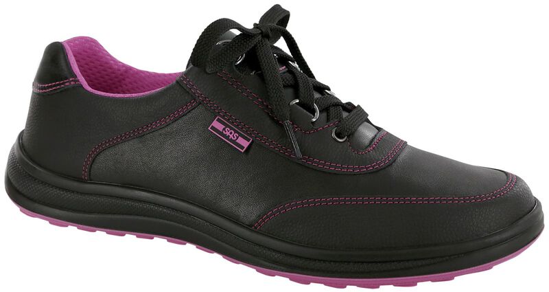 SAS Sporty Lace up Sneaker in Black with Pink & with Blue Trim